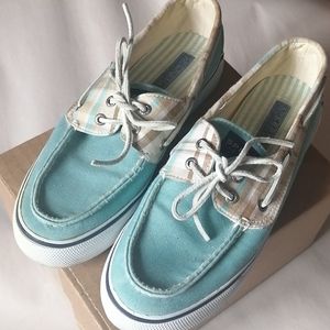 Sperry women top sider, baby blue fabric, sz 8